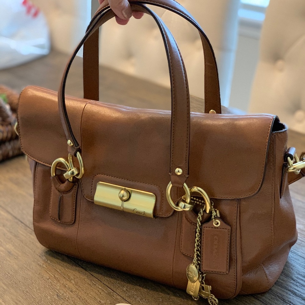 COACH Genuine Leather Satchel Camel Brown 18277